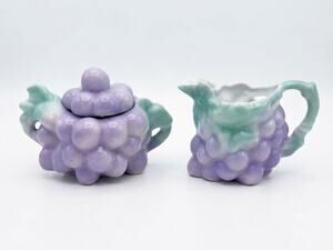 Rare Vintage Royal Bayreuth Bavaria Grape Creamer & Covered Sugar Bowl Set